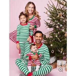 Hanna Andersson Adult Size XS Red White & Green Trim Striped Pajamas Long Johns